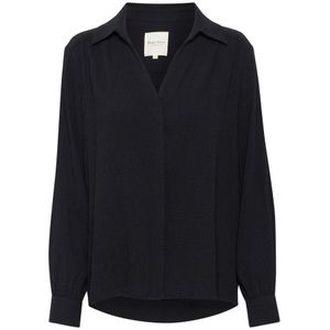 Part Two, Donkerblauwe losvallende blouse met V-hals en kraag Zwart, Dames, Maat:3XL