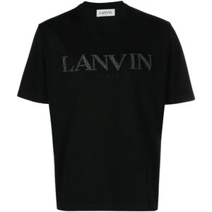 Lanvin, Tops, Heren, Zwart, S, Katoen, Zwart Wit Curb Tee-Shirt