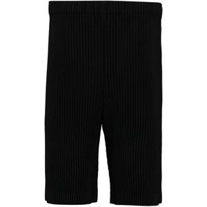 Issey Miyake, Korte broeken, Heren, Zwart, M, Polyester, Zwarte Geplooide Bermuda Shorts