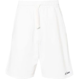 MC2 Saint Barth, Korte broeken, Heren, Wit, M, Katoen, Witte Jersey Shorts met Logo Borduursel