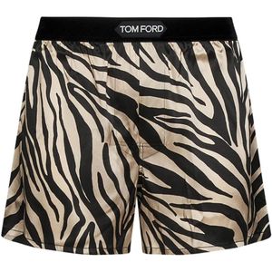 Tom Ford, Ondergoed, Heren, Beige, L, Beige Ondergoed met Zebra Print en Logo Tailleband