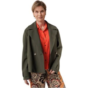 Harris Wharf London, Jassen, Dames, Groen, S, Groene Cropped Peacoat met Dubbele Knoopsluiting