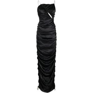 Del Core, Zwarte gedrapeerde satijnen jurk met open rug Zwart, Dames, Maat:S