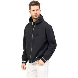 Armani Exchange, Blauwe Gewatteerde Hoodiejas Blauw, Heren, Maat:S