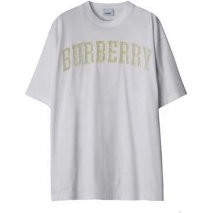 Burberry, Tops, Dames, Wit, S, Katoen, Witte Katoenen T-Shirt met Logo Details