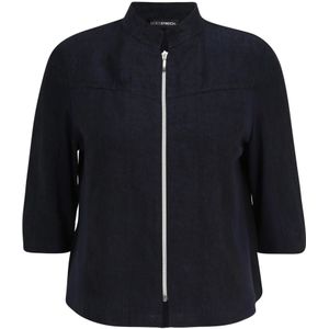 Doris S, Casual Linen Jacket with Zipper Blauw, Dames, Maat:3XL