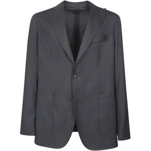 Boglioli, Jassen, Heren, Zwart, M, Linnen, Zwarte Linnen Blazer