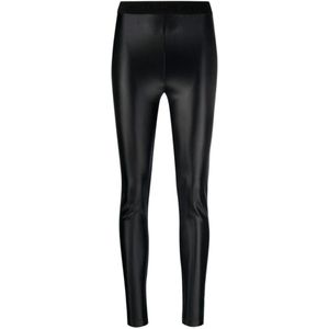 Versace Jeans Couture, Glanzende Leggings met Logo-Tailleband Zwart, Dames, Maat:2XS