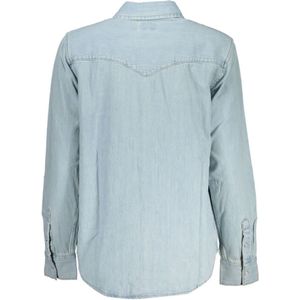 Levi's, Blouses & Shirts, Dames, Blauw, S, Denim, Lichtblauwe Denim Overhemd met Italiaanse Kraag