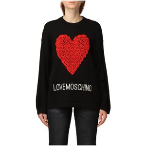 Love Moschino, Sweatshirts & Hoodies, Dames, Zwart, XL, Wol, Zwarte Acryl Trui met Ingelegd Hart