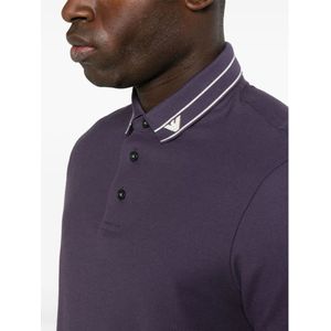 Emporio Armani, Tops, Heren, Paars, M, Katoen, Paarse Polo Shirt met Logodetails