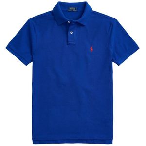 Polo Ralph Lauren, Tops, Heren, Blauw, M, Katoen, Blauwe Geribbelde Polo T-shirts en Polos