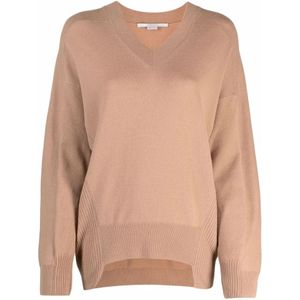 Stella McCartney, Gebreide kleding met V-hals Bruin, Dames, Maat:S