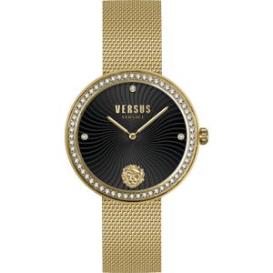 Versus Versace, Accessoires, Dames, Geel, ONE Size, Elegante zwart en goud mesh horloge