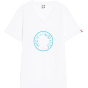Ines De La Fressange Paris, Tops, Dames, Wit, L, Katoen, Witte V-hals T-shirt met print