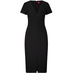 Hugo Boss, Elegant V-Neck Sheath Dress Zwart, Dames, Maat:M