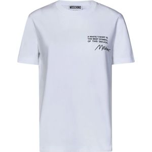 Moschino, Tops, Dames, Wit, S, Katoen, Witte Ribgebreide Crewneck T-shirts en Polos