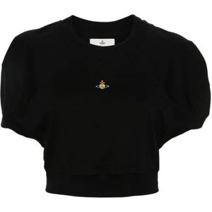 Vivienne Westwood, Tops, Dames, Zwart, S, Katoen, Zwart Katoenen Crew Neck T-shirt met Handtekening Orb Logo