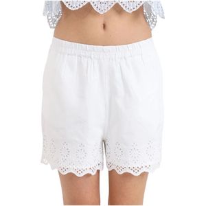 Only, Korte broeken, Dames, Wit, XS, Witte Kant Detail Casual Shorts