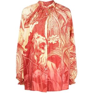 F.r.s For Restless Sleepers, Zijden blouse met grafische print Rood, Dames, Maat:S