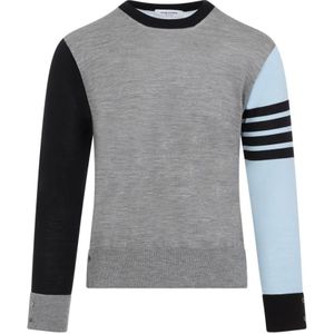 Thom Browne, Truien, Heren, Veelkleurig, M, Wol, Blauwe Crewneck Woltrui