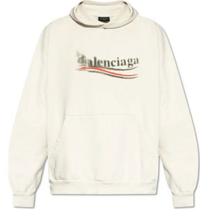 Balenciaga, Sweatshirts & Hoodies, Heren, Beige, S, Katoen, Hoodie met logo