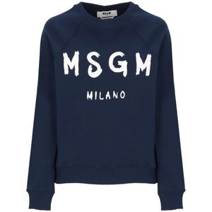 Msgm, Sweatshirts & Hoodies, Dames, Blauw, XS, Katoen, Blauwe Katoenen Sweatshirt met Logo