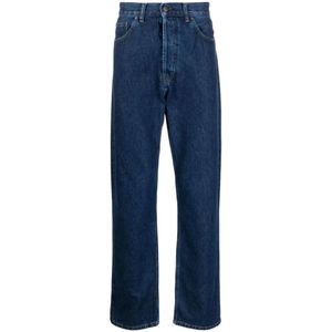 Carhartt Wip, Blauwe Denim Jeans met Logo Patch Blauw, Heren, Maat:W33