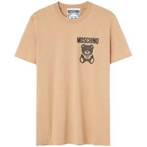 Moschino, Tops, Heren, Beige, XL, Beige Logo Print Shirt