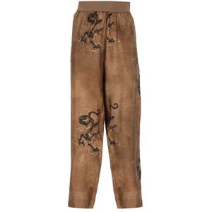 UMA Wang, Bruine broek met elastische taille Bruin, Dames, Maat:S