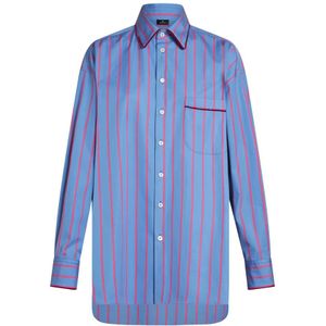Etro, Blouses & Shirts, Dames, Blauw, S, Katoen, Blauw Gestreept Oversized Shirt