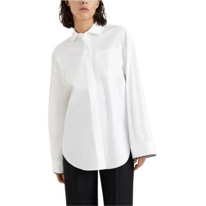 Brunello Cucinelli, Blouses & Shirts, Dames, Wit, S, Witte Poplin Overhemd met Monile Detail