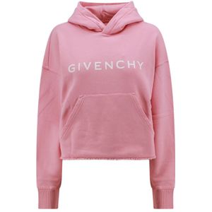 Givenchy, Sweatshirts & Hoodies, Dames, Roze, S, Katoen, Katoenen Hoodie met Raffelige Onderkant