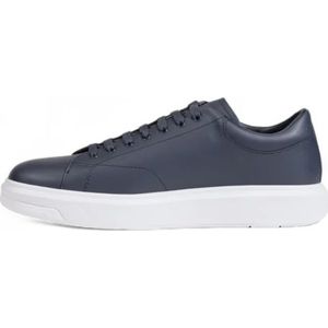 Armani Exchange, Schoenen, Heren, Blauw, 41 EU, Leer, Blauwe Leren Sportieve Sneakers met Rubberen Zool