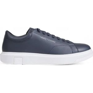 Armani Exchange, Schoenen, Heren, Blauw, 41 EU, Leer, Blauwe Leren Sportieve Sneakers met Rubberen Zool