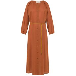 Momoni, Terracotta Katoenen Jurk met Ballonmouwen Oranje, Dames, Maat:2XS