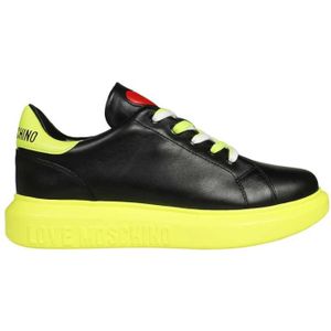 Love Moschino, Schoenen, Dames, Zwart, 37 EU, Leer, Contrasterende Low-Top Sneakers