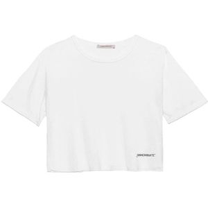 Hinnominate, Tops, Dames, Wit, M, Logo Print Modal Cropped T-shirt