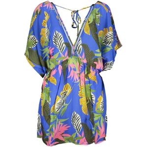 Desigual, Kleedjes, Dames, Veelkleurig, M, Blauwe Viscose Jurk met Contrastdetails