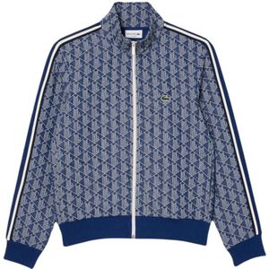 Lacoste, Sweatshirts & Hoodies, Heren, Blauw, S, Katoen, Blauwe Monogram Rits Sweatshirt