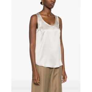 Brunello Cucinelli, Tops, Dames, Wit, M, Satijn, Zijden Satijnen Top