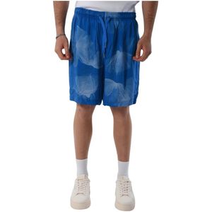 Armani Exchange, Korte broeken, Heren, Blauw, W33, Viscose Bermuda Shorts met elastische taille