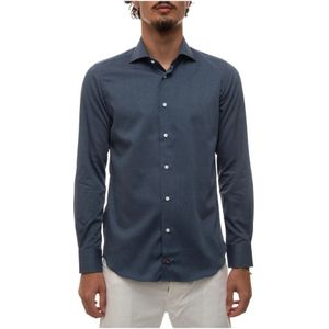 Càrrel, Overhemden, Heren, Blauw, S, Katoen, Micro Print Jurk Hals Shirt