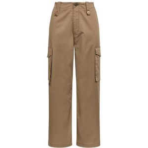 Maliparmi, Broeken, Dames, Beige, S, Katoen, Stone-Washed Cotton Cargo Broeken