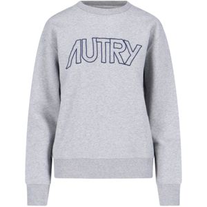 Autry, Sweatshirts & Hoodies, Dames, Grijs, XS, Katoen, Geborduurde Logo Sweater