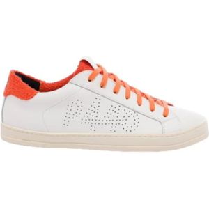 P448, Schoenen, Heren, Wit, 41 EU, Leer, Witte lage sneakers met oranje spons