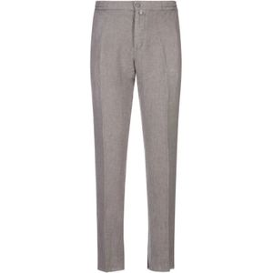 Kiton, Broeken, Heren, Grijs, W31, Linnen, Grijze Linnen Regular-Fit Broek