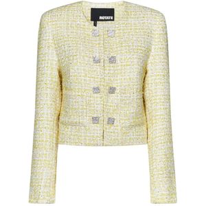 Rotate Birger Christensen, Jassen, Dames, Geel, L, Tweed, Gele Bouclé Tweed Cropped Blazer