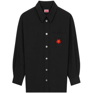 Kenzo, Overhemden, Heren, Zwart, L, Katoen, Zwarte Oversize Boke Flower Crest Shirt