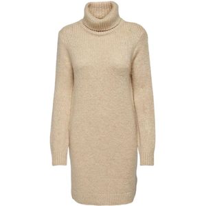 Jacqueline de Yong, Beige Coltrui Jurk met Lange Mouwen Beige, Dames, Maat:L